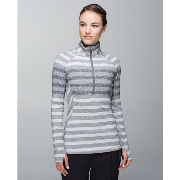 Lululemon Race Your Pace 1/2 Zip Pullover in Marshmallow Stripe Heathered Slate - Picture 1 of 11